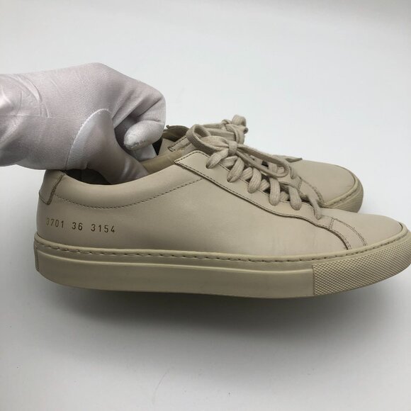 Woman By Common Projects Achilles Leather Sneakers EU 36 US 6 Beige Cream Low - Picture 4 of 14